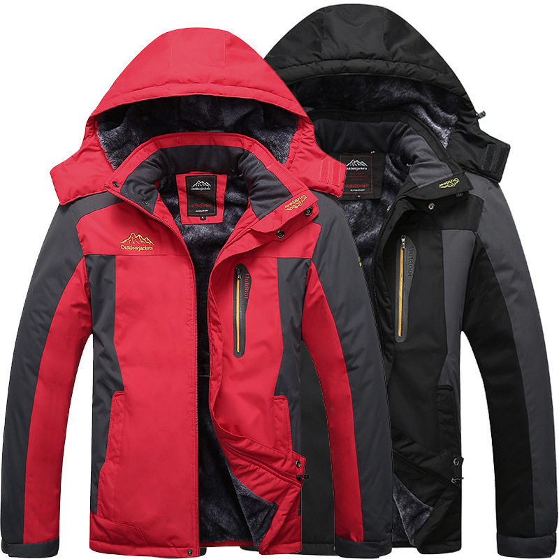 跨境户外冲锋衣大码男加绒加厚外套防风雨棉衣中老年登山服印春秋