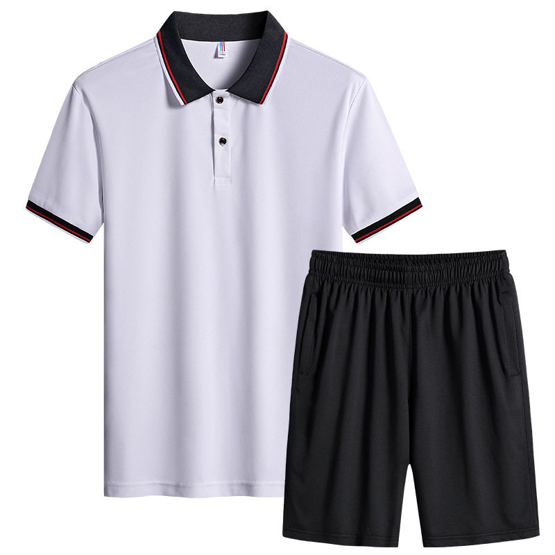 2026新款纯色短袖套装男士两件套休闲polo衫夏季短衣短大码L-8XL