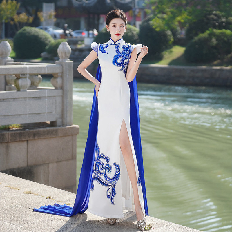 走秀旗袍长款时尚演出服女修身2026改良鱼尾中国风年会礼服显瘦裙
