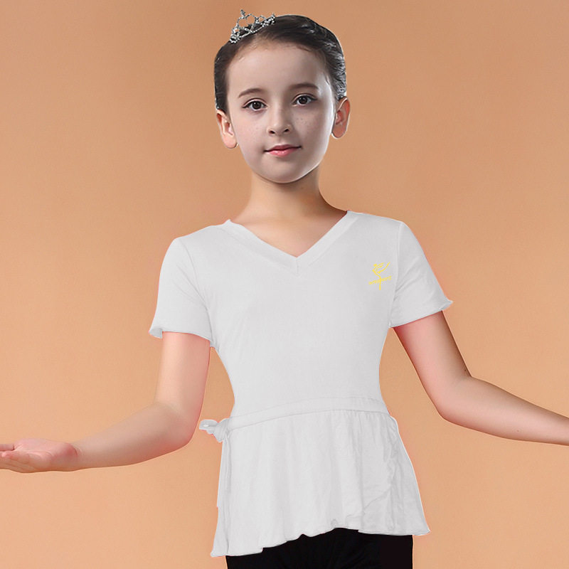 红舞鞋舞蹈服薄棉短袖花边裙式上衣女练功显现瑜伽舞蹈服女士运动