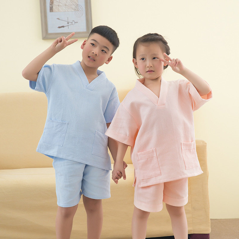 珊晴浴衣棉儿童浴服男童女童汗蒸服华夫格棉布睡衣休闲温泉跨境