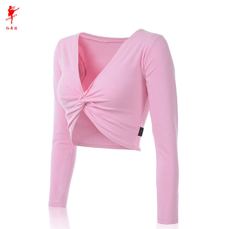 红舞鞋成人AB棉扭花女长袖上衣现代舞蹈健美操练功外套披肩春秋季