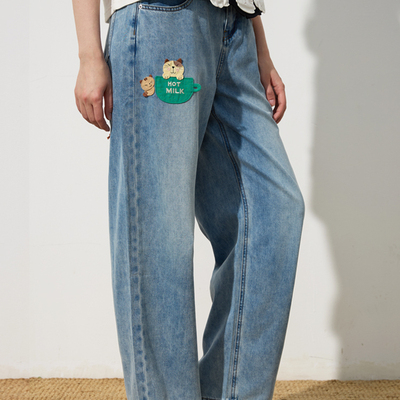 高腰直筒牛仔裤女宽松阔腿裤