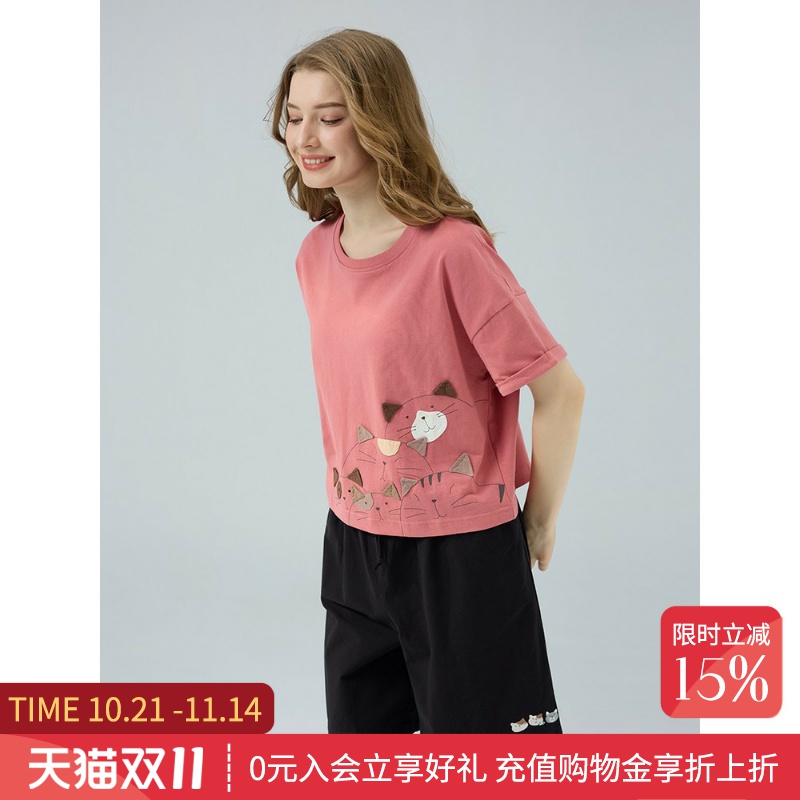 卡拉猫短袖夏季t恤百搭可爱粉色