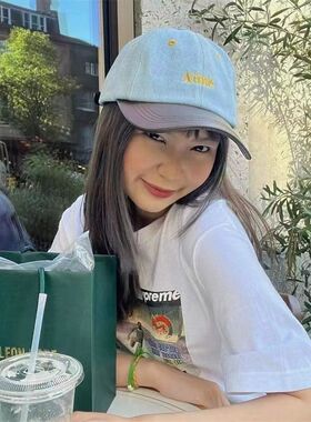 美式复古牛仔拼接浅蓝棒球帽弯檐可调节洋气Aime Leon Dore帽子