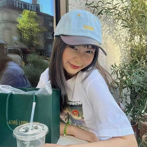 美式复古牛仔拼接浅蓝棒球帽弯檐可调节洋气Aime Leon Dore帽子