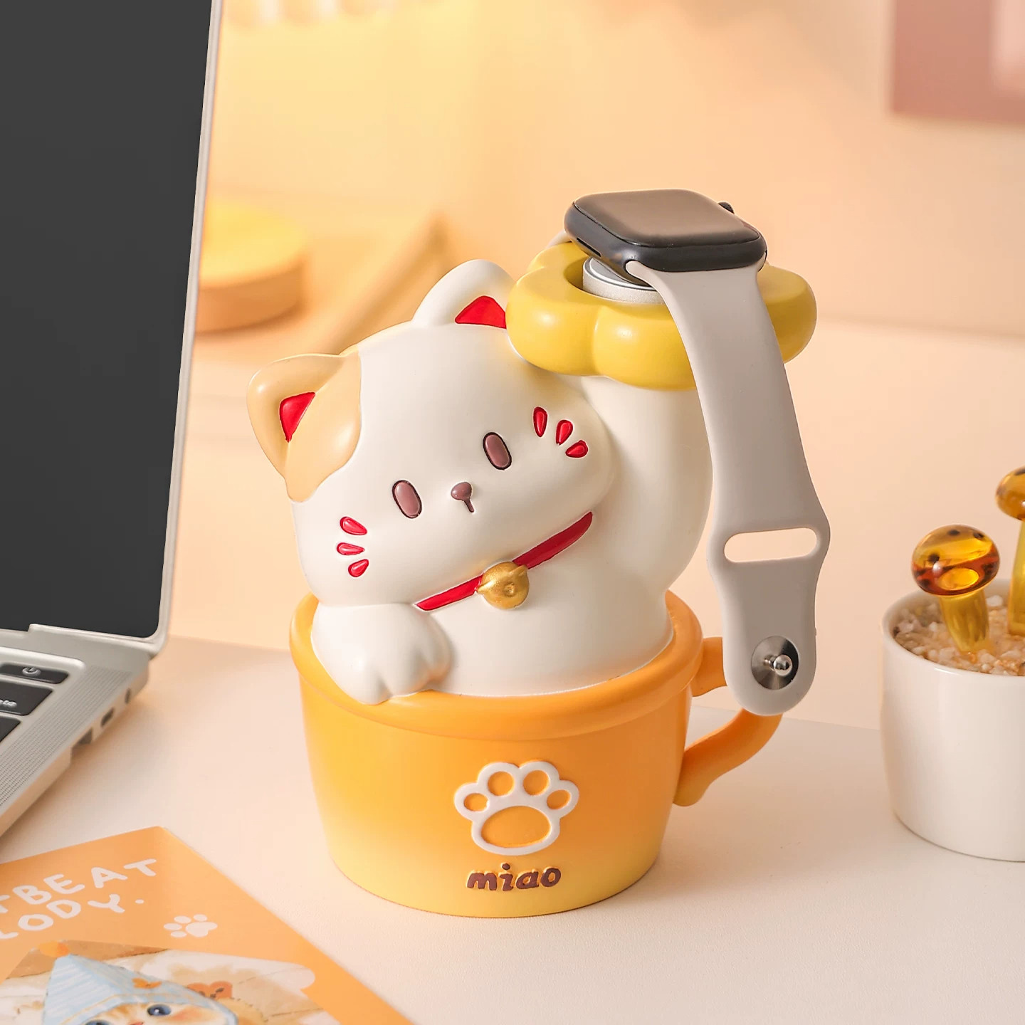 可爱猫咪华为苹果手表充电支架通用底座摆件办公室桌面摆件装饰