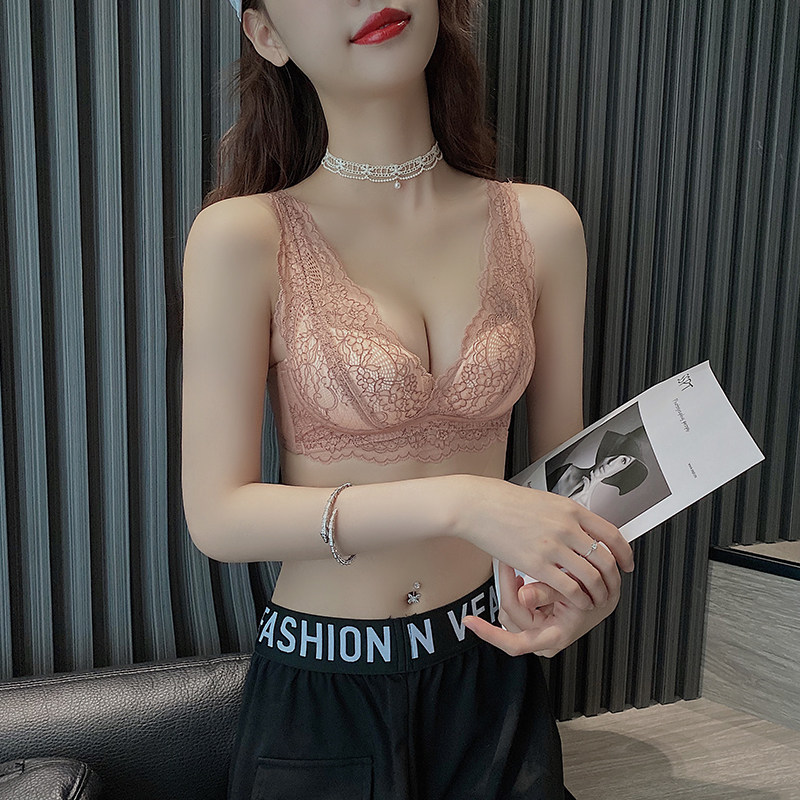 酒红色本命年小胸内衣女性感蕾丝无钢圈聚拢文胸套装