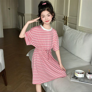 女童睡裙纯棉夏季2026新款儿童短袖收腰家居服裙子公主风女孩睡衣