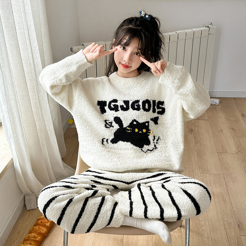 女童半边绒睡衣秋冬款2025新款女孩大童保暖珊瑚绒儿童家居服套装,童装/婴儿装/亲子装,家居服套装,淘宝优惠券,粉丝福利购,淘宝优惠卷