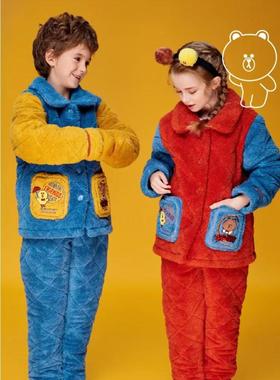 芬腾睡衣男女童冬季长毛绒棉袄长袖开衫可爱时尚家居服套装251003