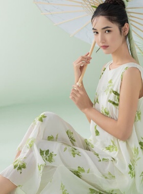 芬腾睡衣女士夏季国风系列背心七分裤轻薄纱时尚家居服套80071