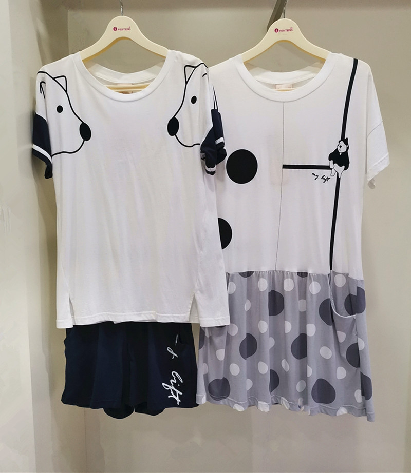 芬腾夏季短袖针织棉薄款中裙