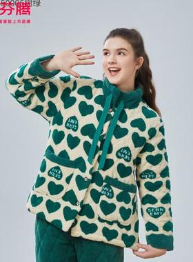 芬腾睡衣女士冬季加厚绵羊绒夹棉立领时尚休闲家居服套装450005