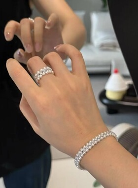 水之泪天然淡水珍珠双排手链项链戒指3-4mm近正圆强光微瑕14k包金