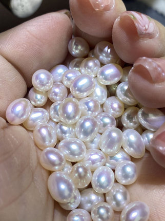 水之泪天然淡水无核珍珠颗粒行业6-7米形水滴极光基本无瑕半孔diy