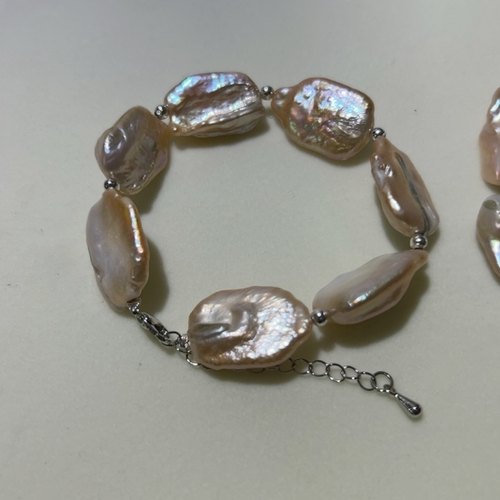 天然淡水珍珠香槟色巴洛克欧美风方块手链炫彩气质可调节手链珍珠