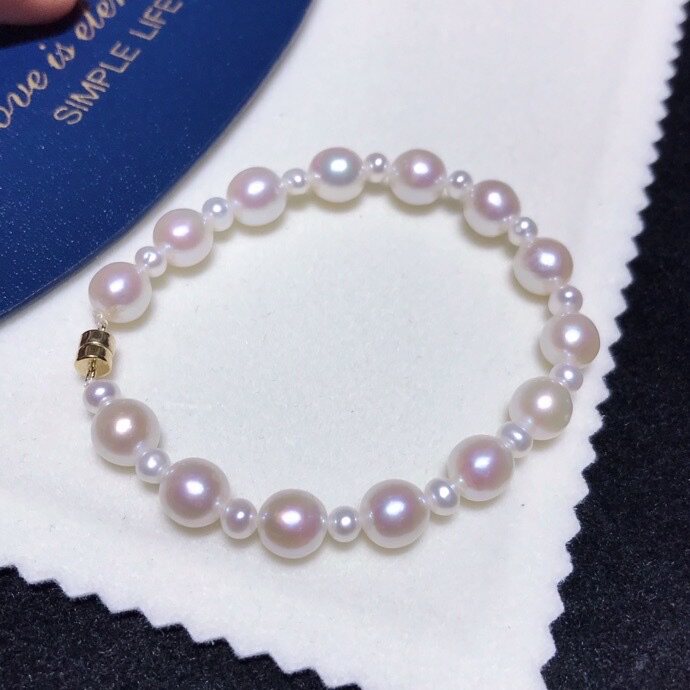 水之泪天然淡水珍珠手链近正圆3-8mm混穿强光14k注金扣近无暇百搭