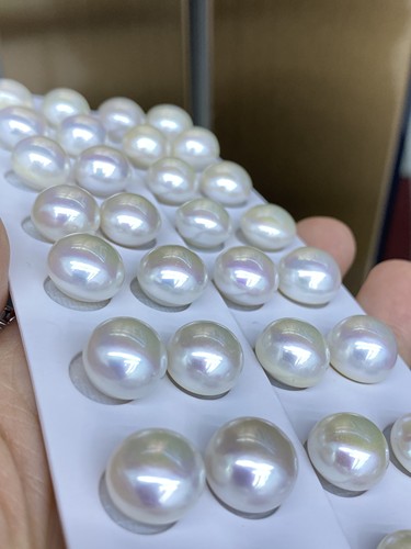 水之泪天然淡水爱迪生珍珠11-12mm扁圆馒头微瑕强光颗粒裸珠diy散