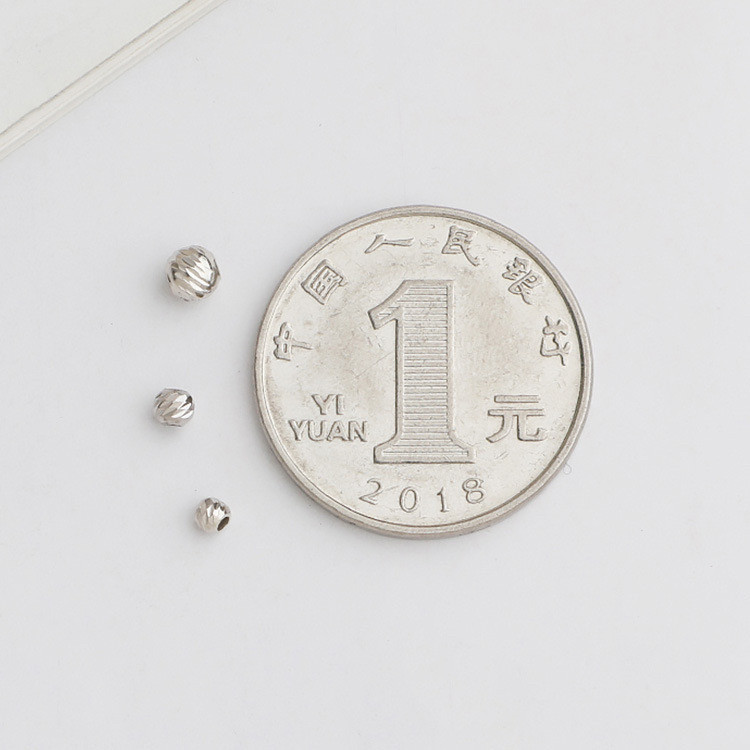 S925纯银切面斜弯刀珠子散珠闪珠DIY串珠配饰材料圆珠银珠车花珠