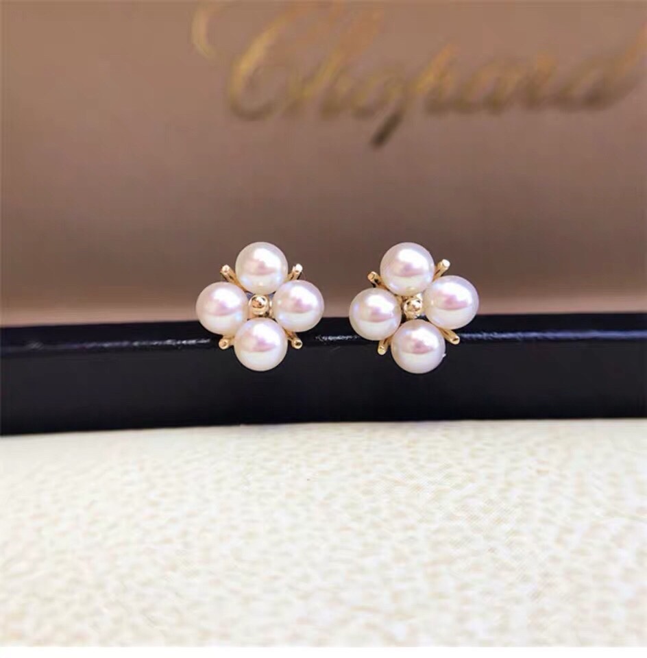 天然淡水珍珠耳钉四叶草