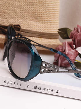 【品牌单】女士幽绿色框TR90偏光太阳眼镜镶钻镂空墨镜防紫外线潮