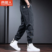 裤 子男潮牌宽松束脚休闲裤 松紧腰冬季 南极人工装 加绒加厚百搭裤 子