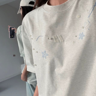 HandSeven短袖美式男女刺绣T恤