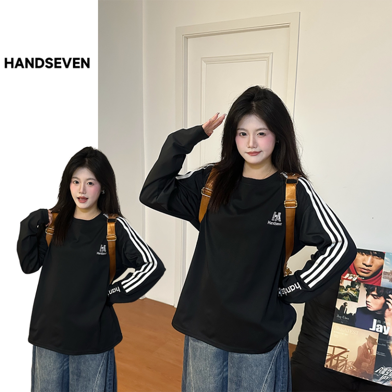 HandSeven条纹圆领套头T恤长袖春秋情侣男女休闲百搭时尚打底上衣