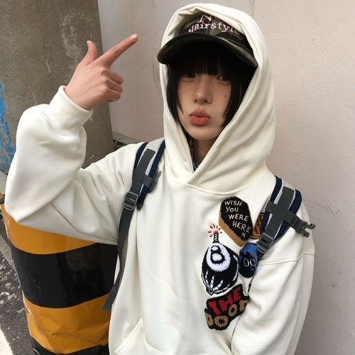 新中式潮流刺绣秋冬宽松连帽卫衣