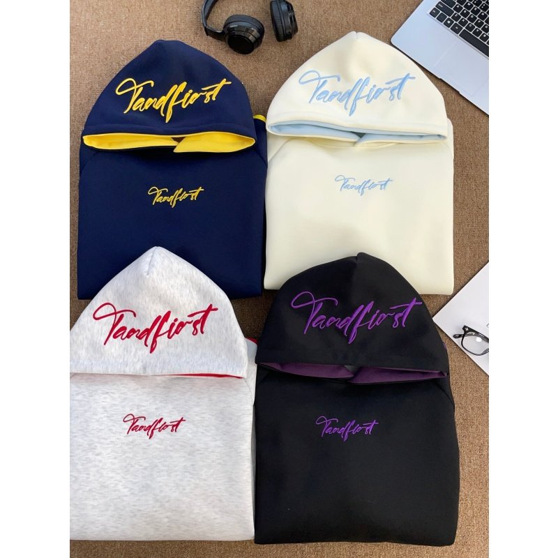 HandSeven复古撞色字母连帽卫衣