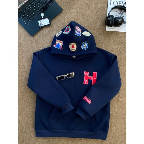 HandSeven街头字母刺绣连帽卫衣