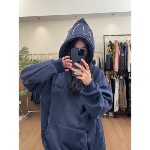 HandSeven刺绣字母连帽卫衣秋冬美式复古国潮牌宽松oversize外套