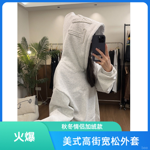 HandSeven新中式重磅ins男女连帽外套百搭大字母宽松秋冬情侣潮牌