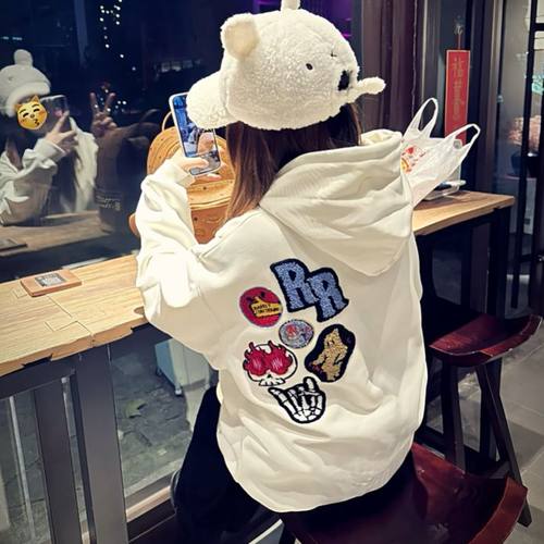 美式oversize高街刺绣连帽卫衣