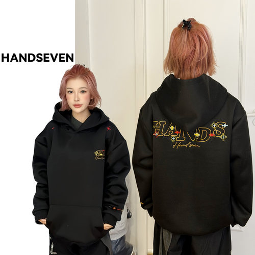 HandSeven慵懒字母刺绣连帽卫衣