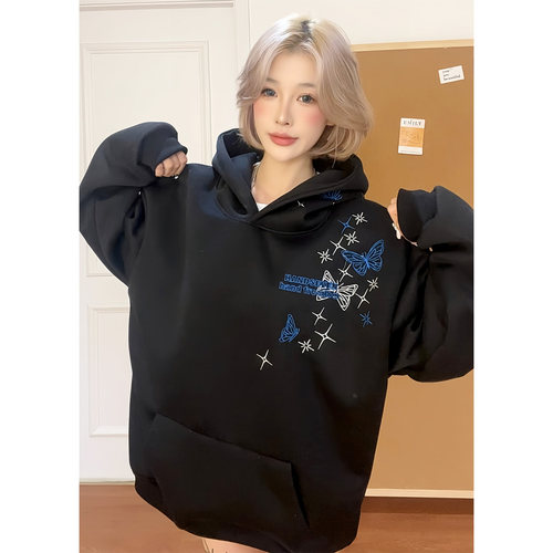 HandSeven别致蝴蝶刺绣连帽卫衣