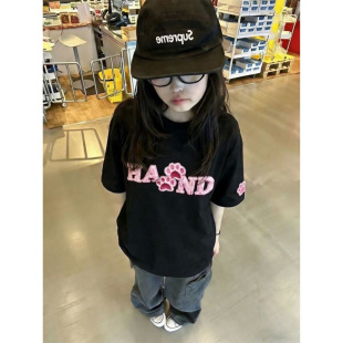 HandSeven复古豹纹猫爪刺绣重磅t恤夏季2026新款圆领美式短袖上衣