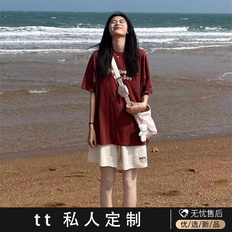 小个子休闲运动服套装女夏季2024新款纯棉短袖短裤显瘦跑步两件套