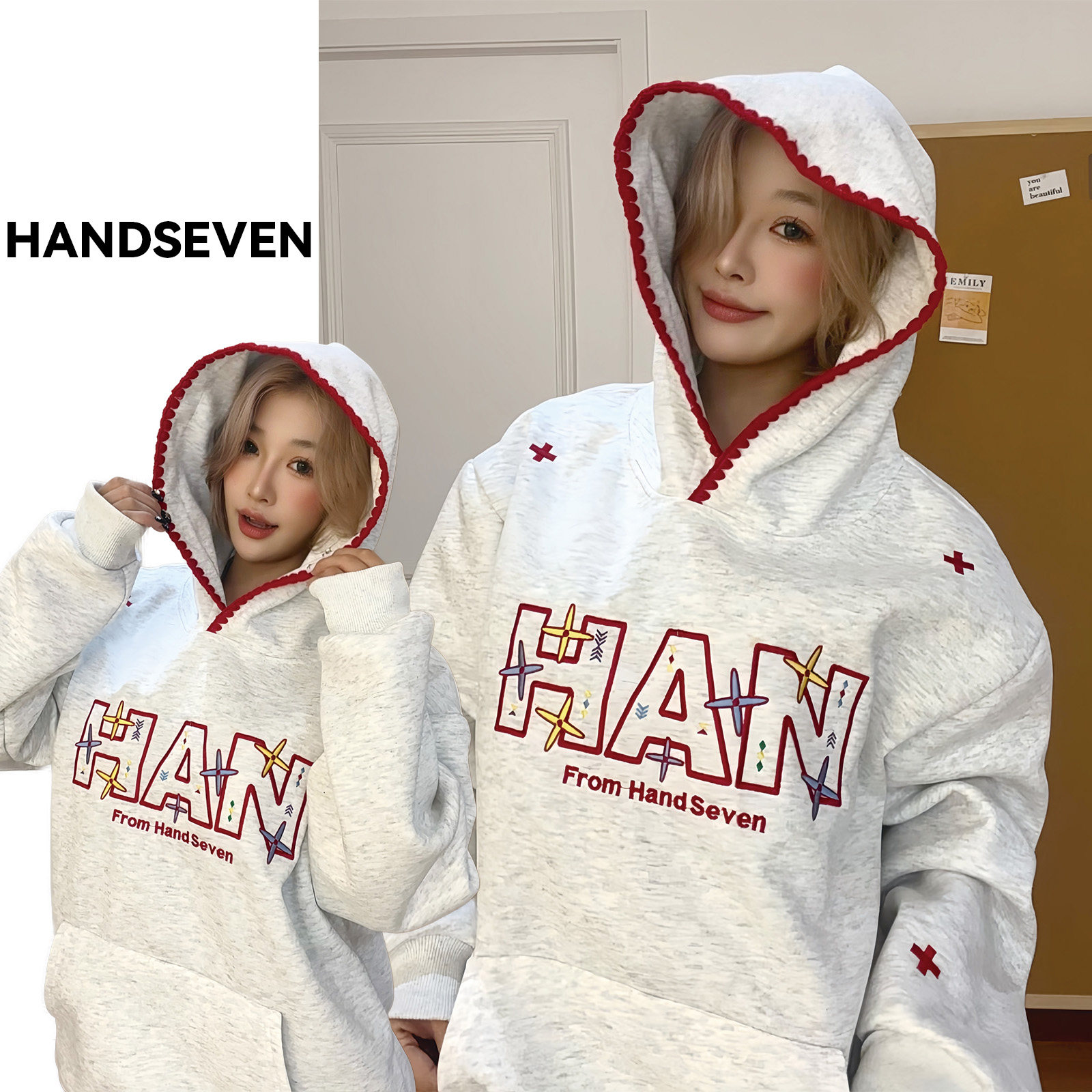 HandSeven潮设计感撞色刺绣上衣