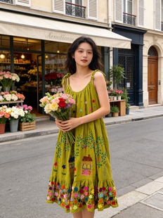 夏萨珑 浪漫 花仙子清迈棉质手工刺绣度假风连衣裙2026新 法式