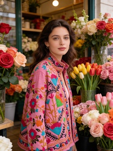 小众25秋冬 法式 特色刺绣花枝纯棉短外套 suzani印度进口 夏萨珑