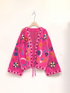 夏萨珑 小众26秋冬suzani刺绣天鹅绒夹克高密度外套 印度进口法式