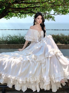夏萨珑！泰国Thaidyes 一字肩超大摆两穿原版生态棉网红款仙女裙