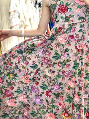 夏萨珑！浅春泰国摩洛哥印度阿拉手工钉珠波西米亚收腰孔雀连衣裙