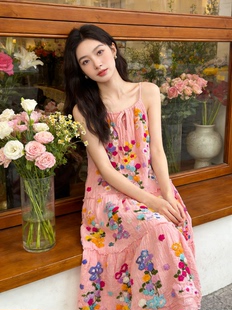 花仙子连衣裙棉质刺绣度假风田园夏季 夏萨珑 2026新 不周山物