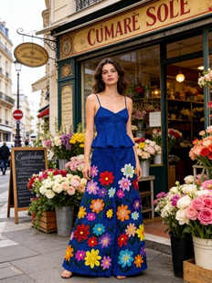 花仙子清迈棉质手工刺绣度假风阔腿裤 夏萨珑 浪漫 2026新 法式