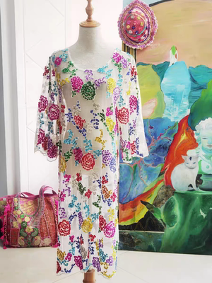 夏萨珑！波西米亚假日提花泰国纯手工钉珠连衣裙女士裙罩衫夏