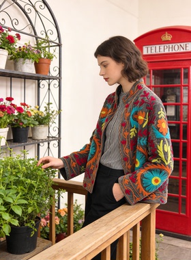 夏萨珑！印度进口法式小众26秋冬suzani刺绣天鹅绒夹克高密度外套