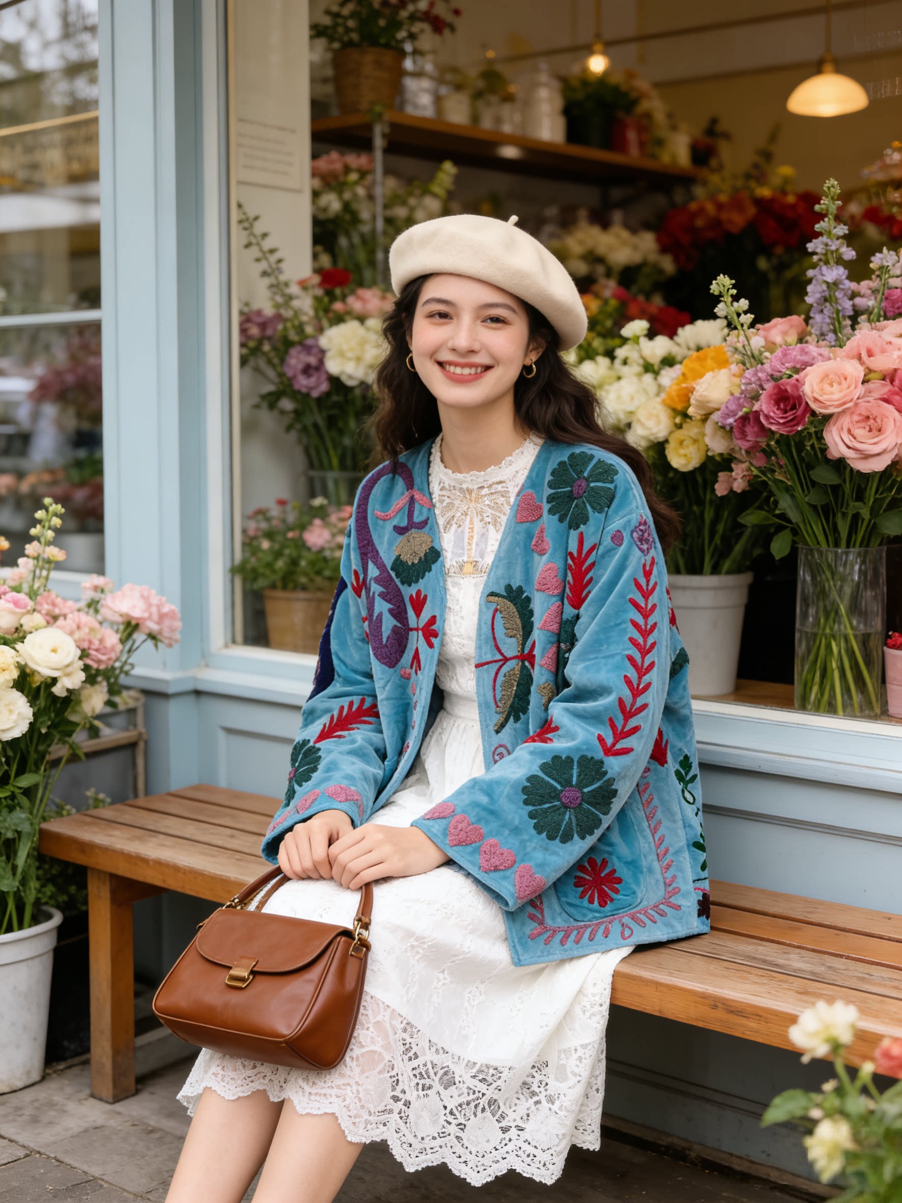 夏萨珑！印度进口 法式小众26秋冬 特色刺绣花枝天鹅绒开衫外套秋